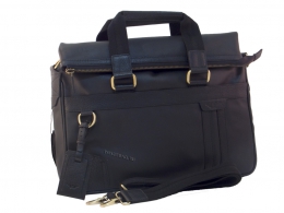 Объемный деловой портфель черный кожаный IP Collection