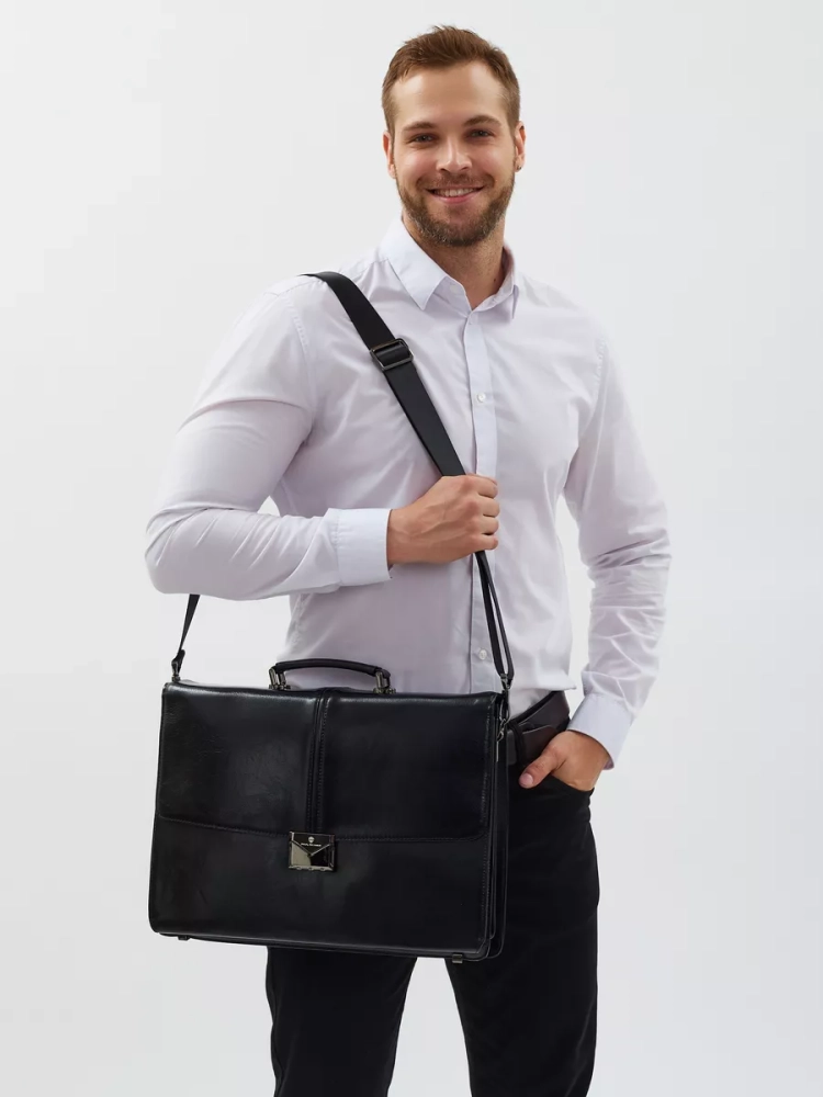 Деловой мужской кожаный портфель для документов и ноутбука с кодовым замком Paul Rayner 1-9504-1