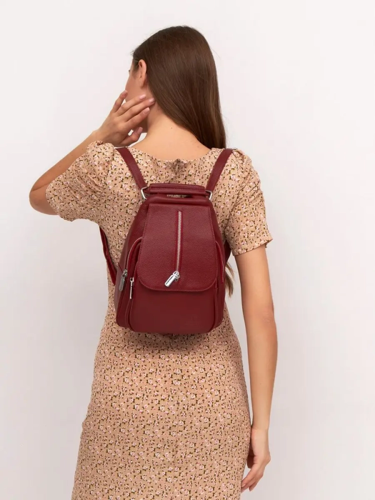 Рюкзак женский кожаный маленький Paul Rayner красный 1031-1