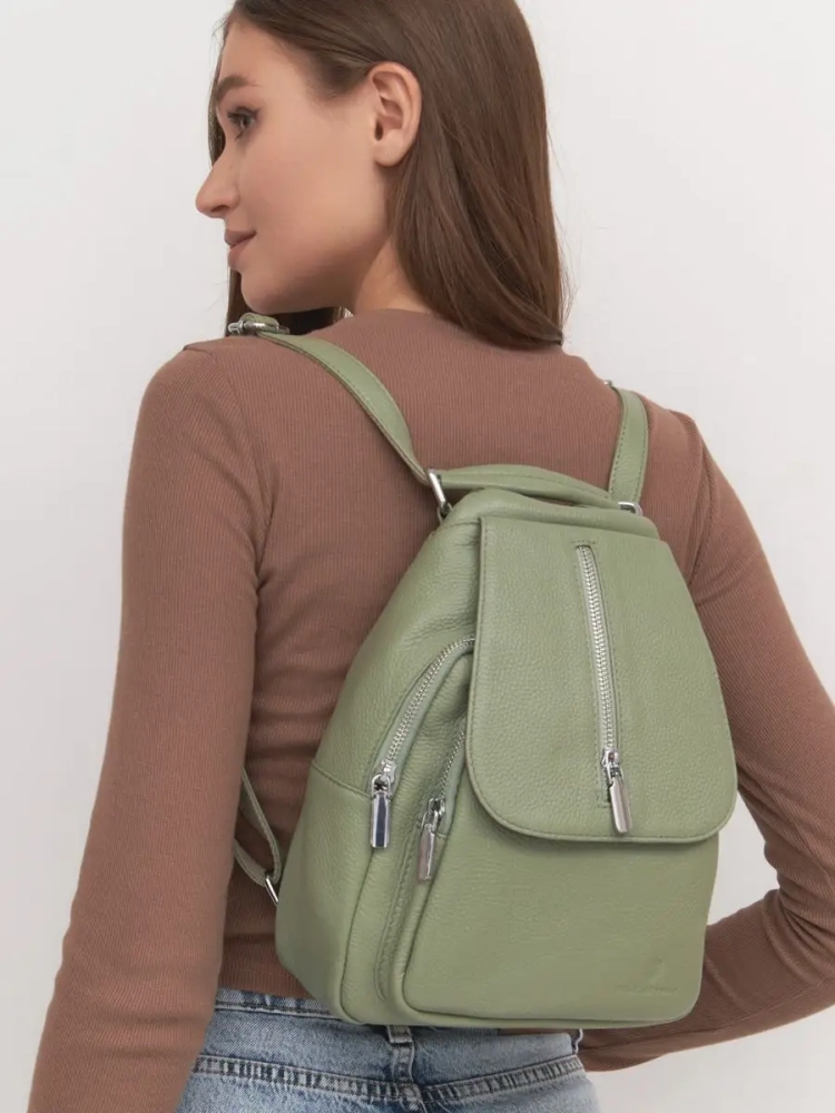 Рюкзак женский кожаный маленький Paul Rayner фисташковый 1031-1