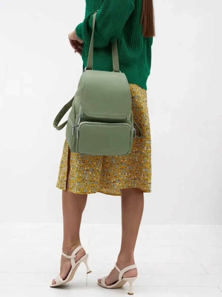 Женский кожаный городской рюкзак PR фисташковый 1029