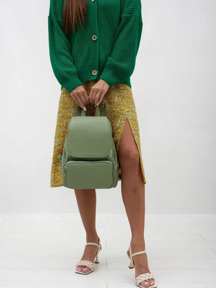 Женский кожаный городской рюкзак PR фисташковый 1029