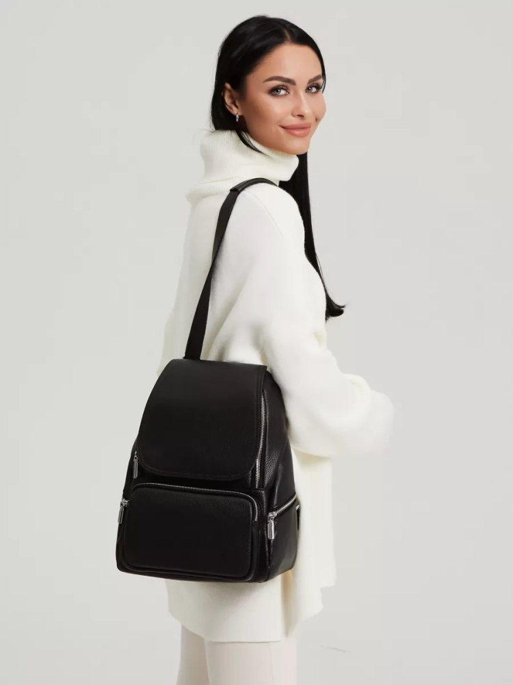 Женский кожаный городской рюкзак PR черный 1029