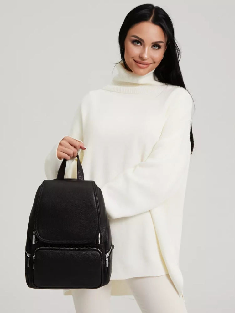 Женский кожаный городской рюкзак PR черный 1029